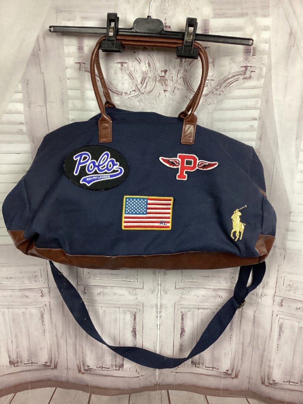 Ralph Lauren Navy Canvas Duffel with Brown Faux Leather Trim - Picture 16 of 16